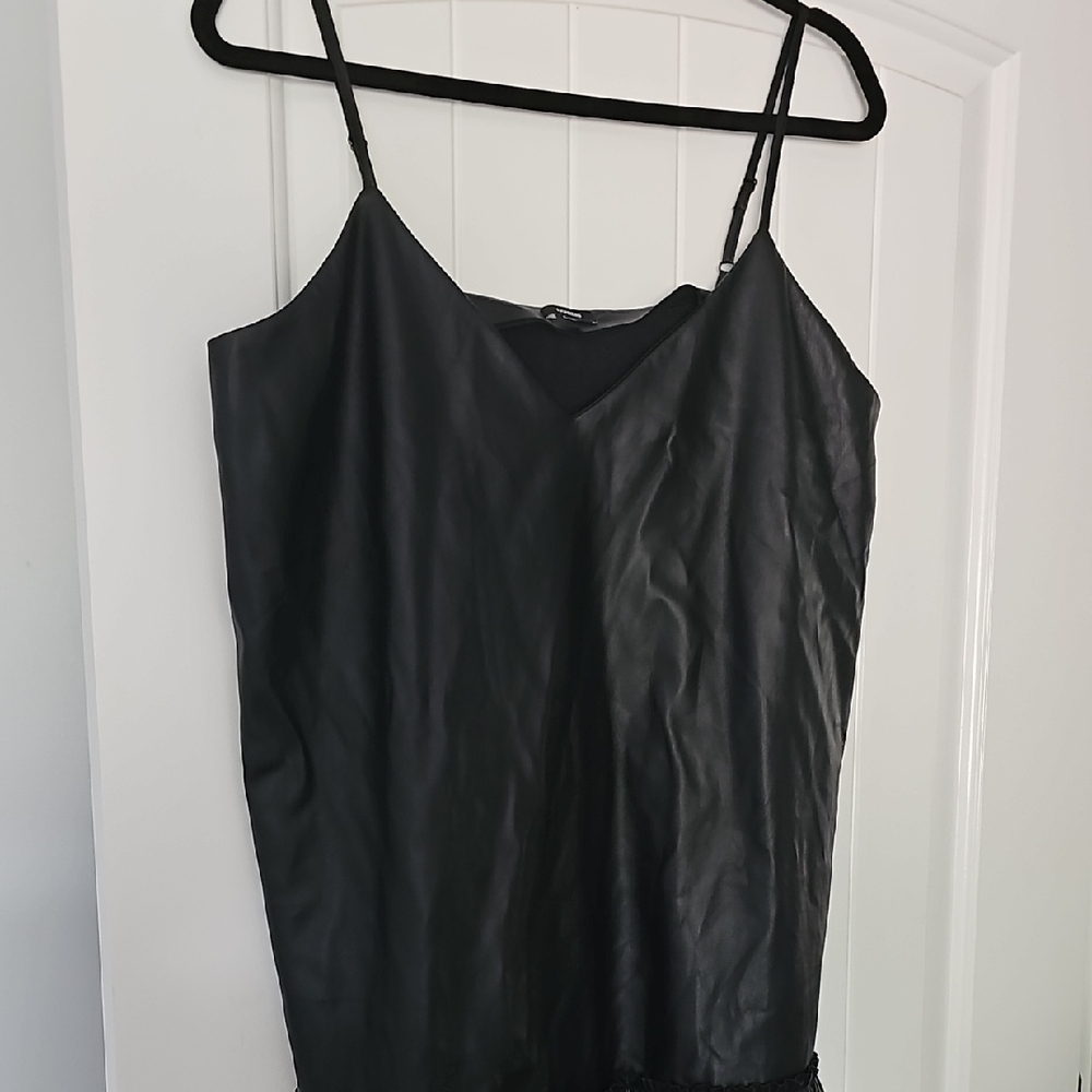 Express Black Leather Camisole Mini Dress